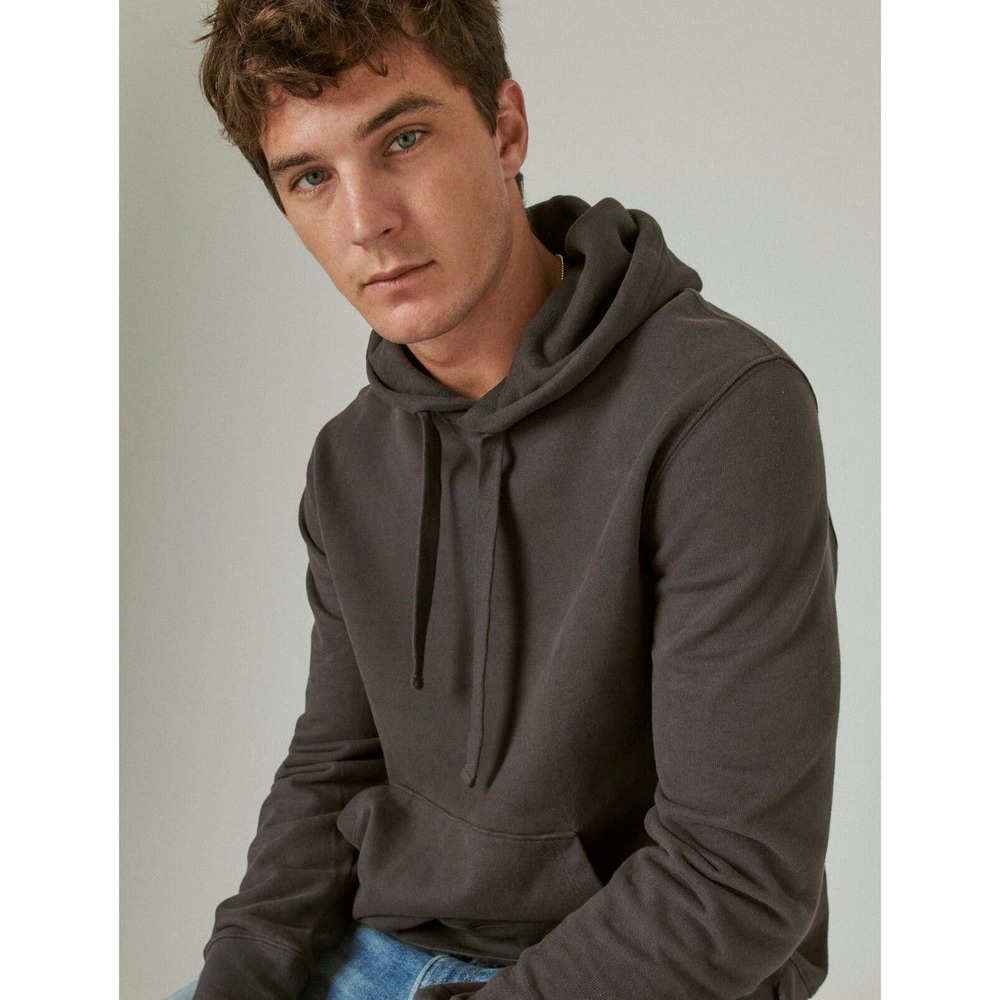 Lucky Brand Size S Men's Sueded French Terry Pullover Hoodie Gray Black Onyx NWT